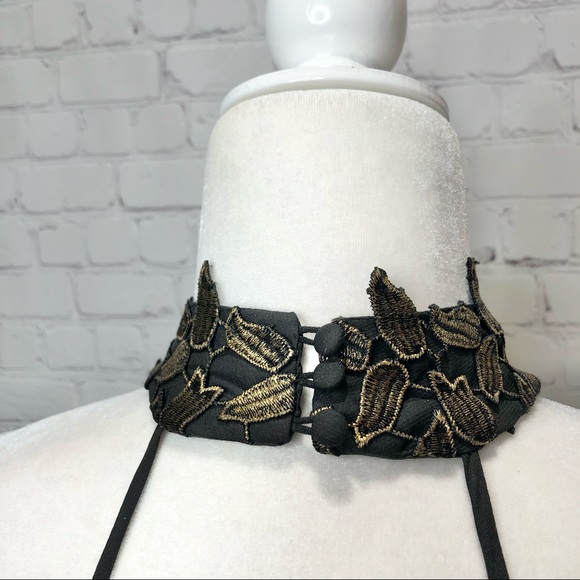 Bardot Black with Gold Leaf Lace Halter Dress 8 - Picture 10 of 14